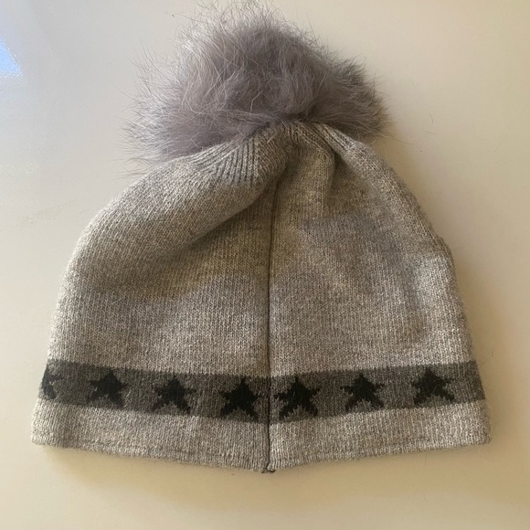 Gray Beanie with Faux Fur Pom Pom - Picture 2 of 4